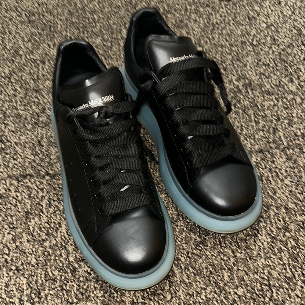 Alexander McQueen Black Sneakers with Blue Sole